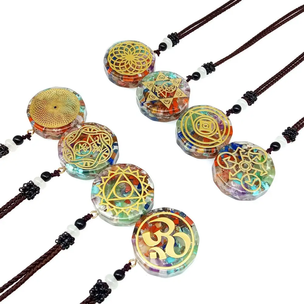 CHAKELA Charm Seven Chakras Healing Necklace For Women Men Colorful Natural Stone Geometric Pendant Rope Chain Necklace Fashion