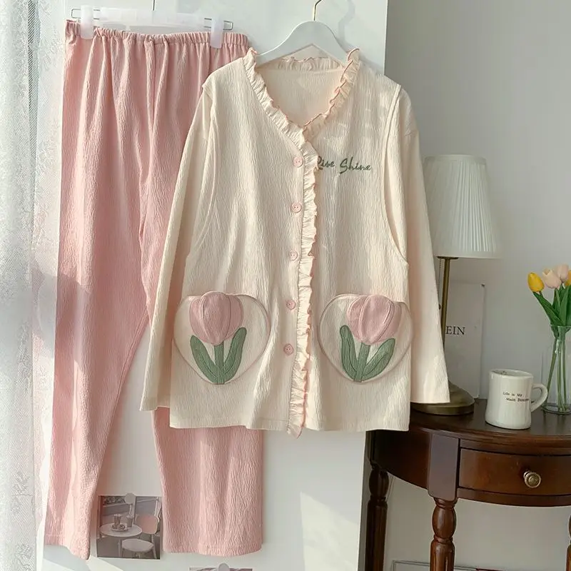 Confinement Clothing Pure Cotton Female Spring Autumn Postpartum Nursing Clothing Women Thin Absorb Sweat Breathable Pajamas