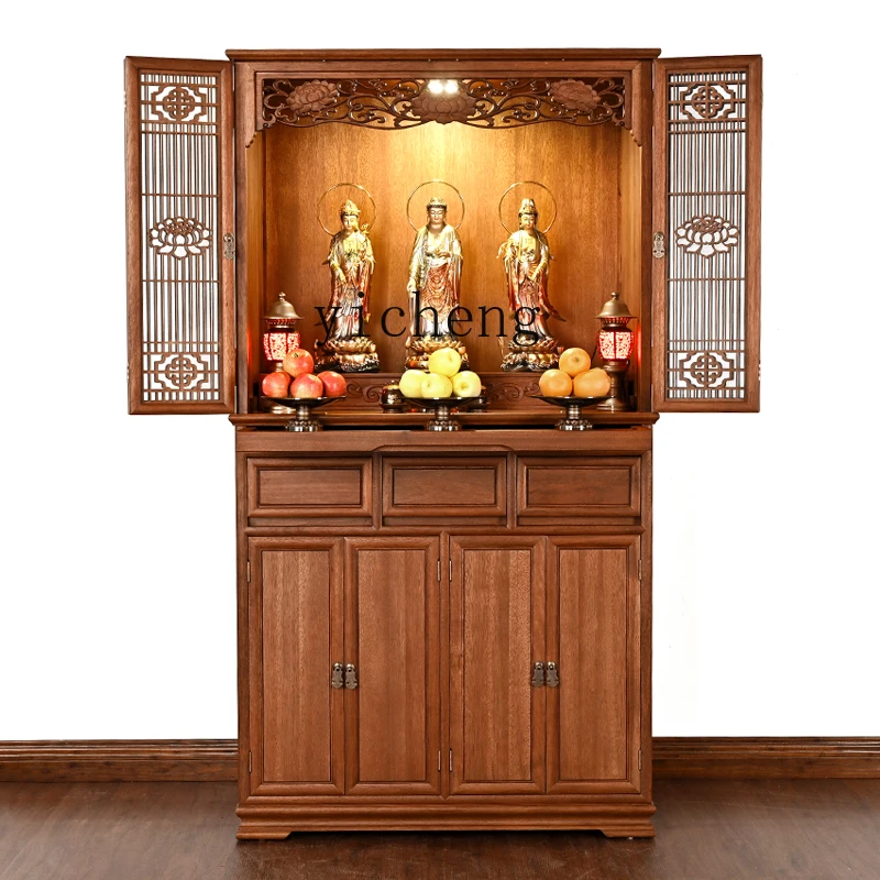 

XL Rosewood Solid Wood Buddha Cabinet Buddha Niche New Chinese Style Clothes Closet Household Altar Cabinet with Door Shrine