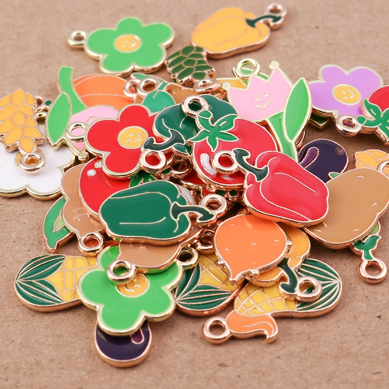 10 teile/los Mix Nette Gemüse Tomaten Mais Charms Emaille Bunte Blume Charms Anhänger für DIY Ohrringe Halsketten Handwerk Geschenk
