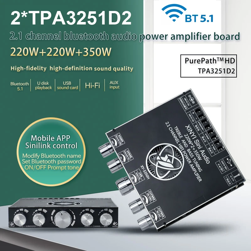 

TPA3251 TDA7498E Power Amplifier Board 2.1Ch Class D USB Sound Card Subwoofer Theater Audio Stereo Amp