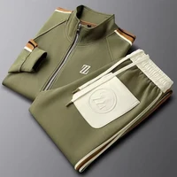 Combinaison de sport décontractée à col montant pour hommes, vêtements de sport tendance avec haut à manches longues et pantalon à jambes droites, nouvelle collection automne 4