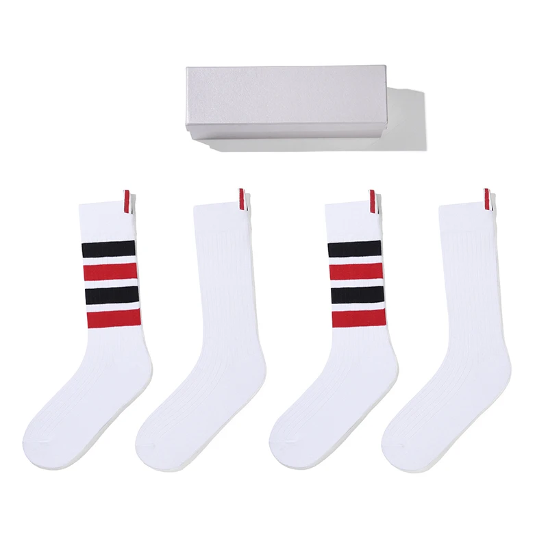 

TB THOM Men's Socks Luxury Brand Pure Cotton Stripes Funny Socks Casual Fashion Korean Design Harajuku Stockings Ins 3 Pairs