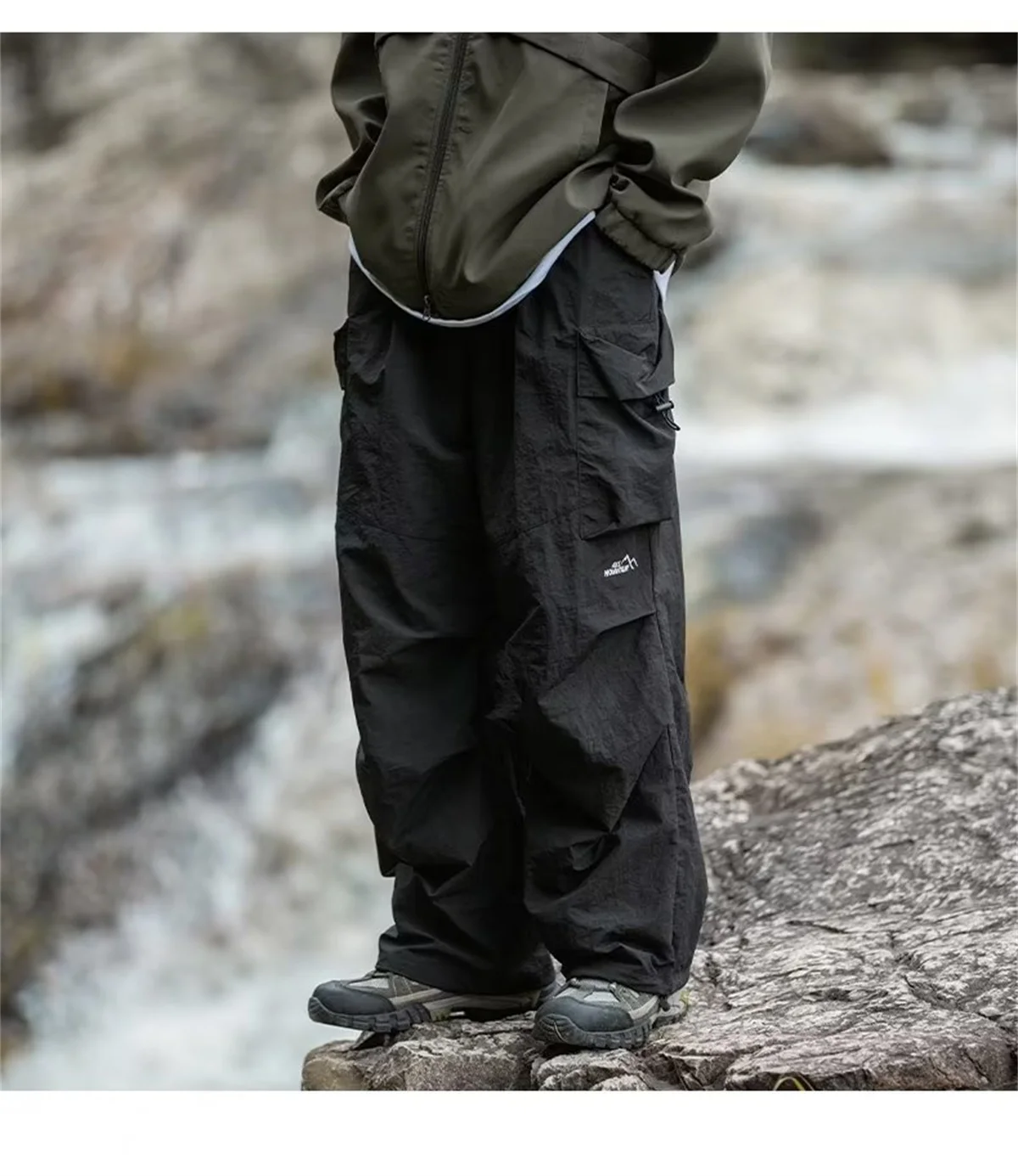 Vintage Baggy Wanderhose für Herren Wasserdichte Freizeithose Sport Jogging Frühling Sommer Fallschirmhose Outdoor Weite Beinhose – Detail 15