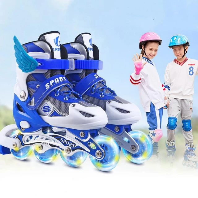 Chaussures de patins à roulettes pour enfants, patins à roulettes simples  pour enfants, garçons et filles, taille réglable, 4 roues flash - AliExpress