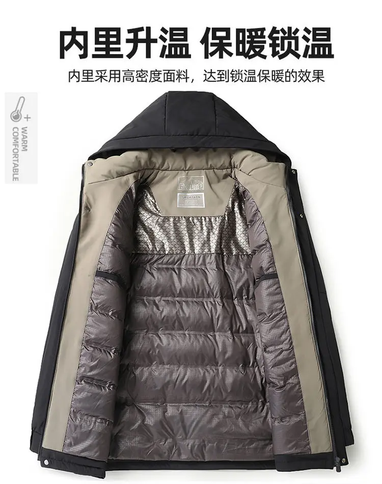Lässige Winter-Herren-Warm-Entendaunenjacken mit Kapuze, Übergröße L-7XL, Oberbekleidung, locker, winddicht, verdickt, gepolsterte Puffermäntel, Kleidung – Detail 2