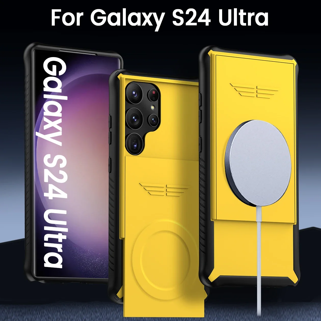 

Чехол для Samsung Galaxy S24 Ultra Magsafe, Роскошный Матовый ударопрочный чехол с нажимным окошком и беспроводной зарядкой, магнитный Жесткий Чехол, аксессуары