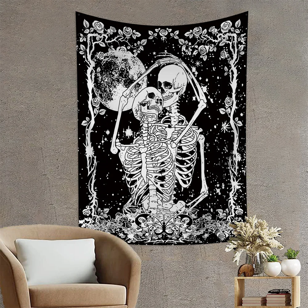 Tapestry Moon Starry Sky Flower Hug Skull Witchcraft Wall Hanging Cloth Carpet Hippie Ceiling Room Home decor