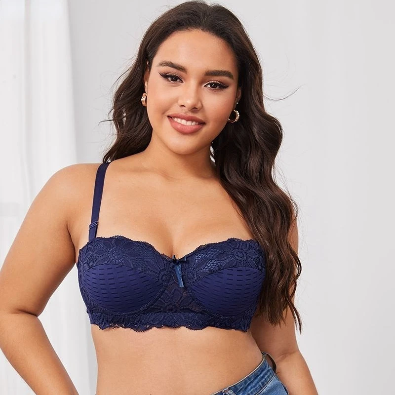 Sexy Spaghetti Strap A Piece Navy Blue Plus Size Bras & Bralettes (Women's)  