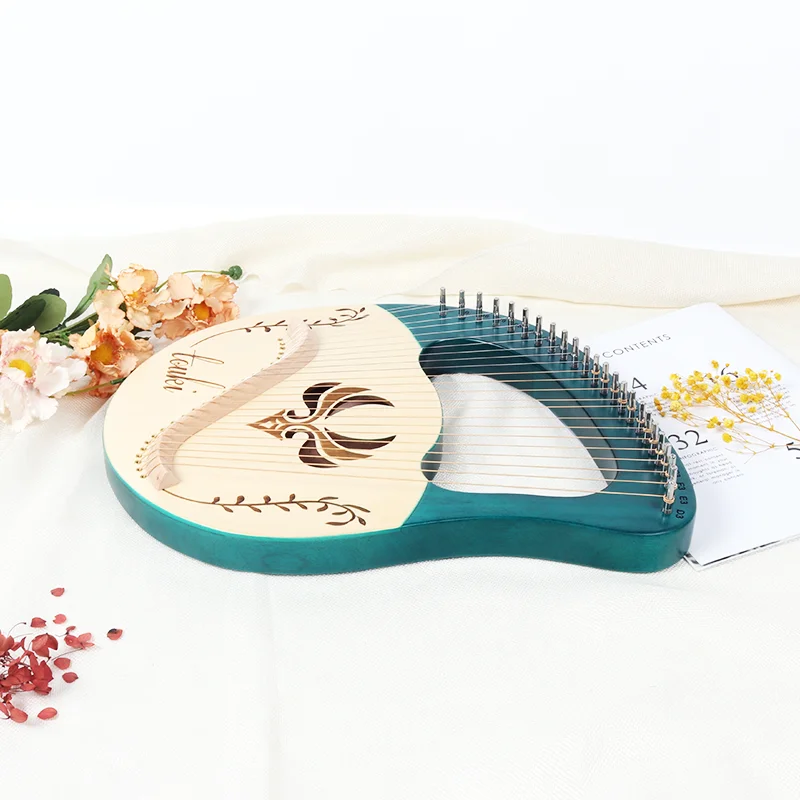 24 Strings Lyre Harp Mini Harp Metal Strings Solid Wooden Hand Piano Finger Playing Keyboard Musical Instrument