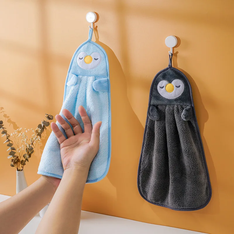 Hand Towels Coral Fleece Anime Hanging Towel Absorbent Towels Children Hand  Towels Cute Towels Penguin Duck Towels