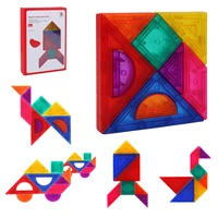 Montessori Magnetic Tangram Jigsaw Toys Children Soma Cube Rainbow Transparent Blocks Color Shape Matching Games Educational Toy 1