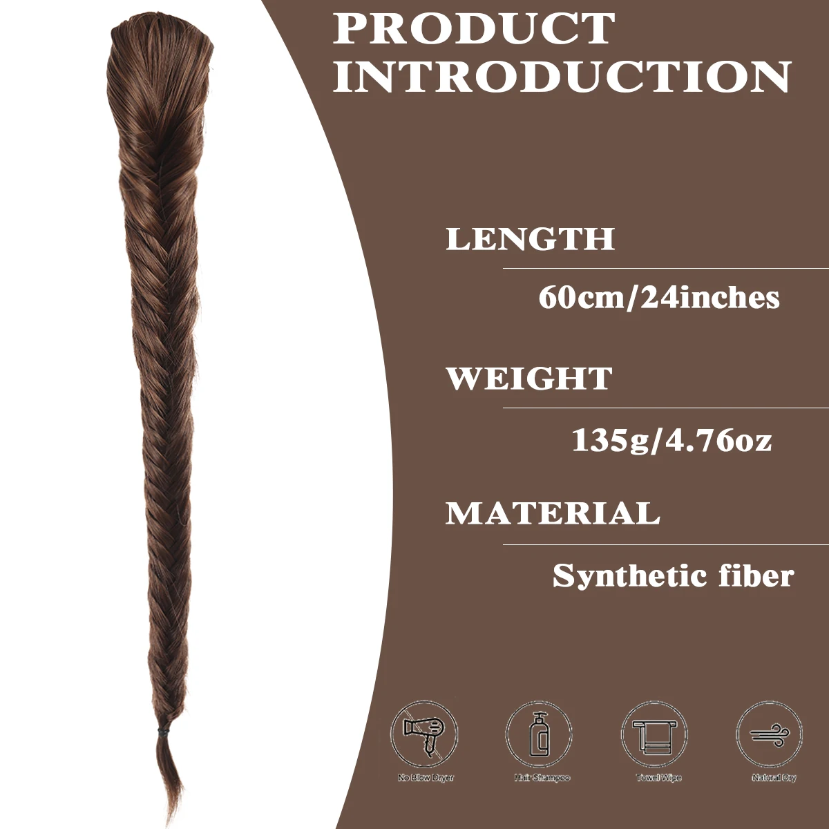 24-inch synthetic drawstring fishbone braided ponytail wig women drawstring ponytail clip hair extension braided wig