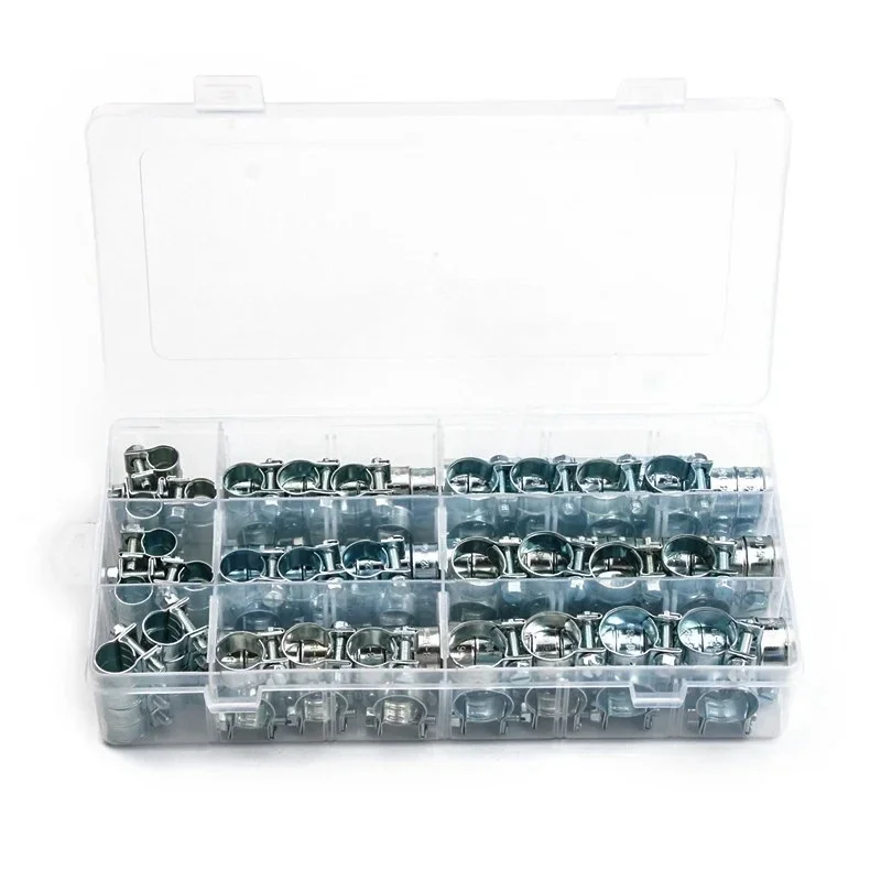 Hose Clamps 135/60Pcs Double Ears Clamp 8-18mm Worm Drive Fuel Water Hose Pipe Clamps Assorted Kit