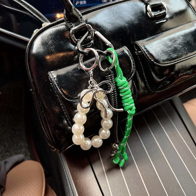 Trendy Pearls Bowknot Key Chain Soft Cotton Woven Lanyard for Keys and Handbags DropShip Women Bag Decoration Pendant