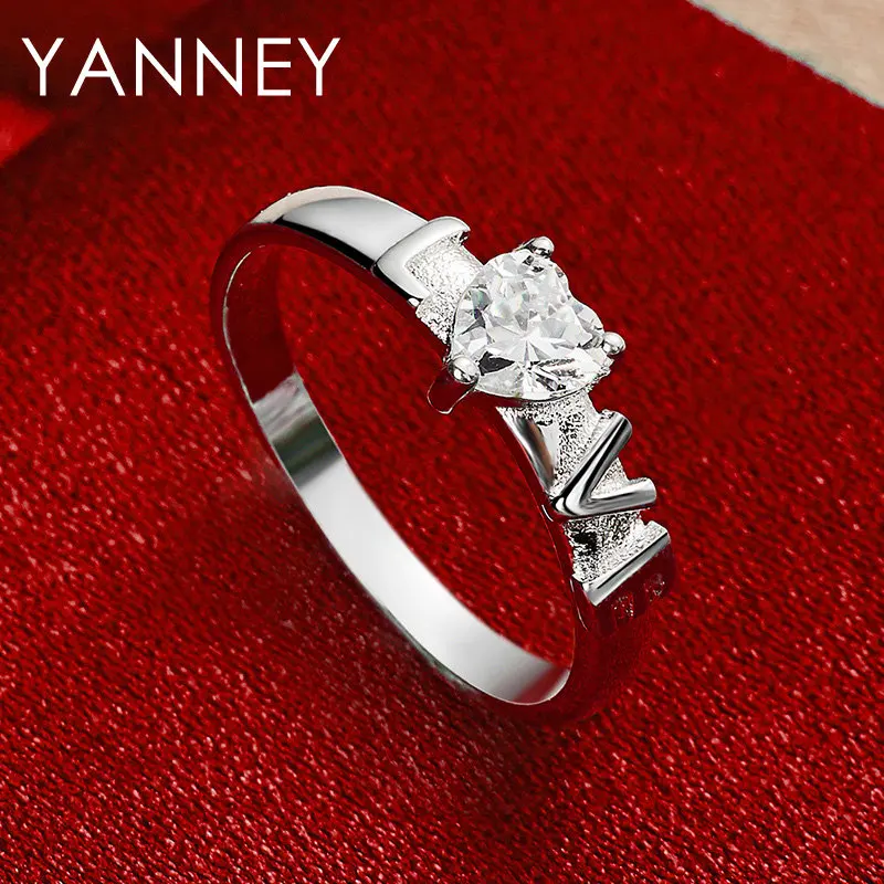 

New 925 Sterling Silver 7/8/9/10# Luxury LOVE Heart Zircon Ring For Women Charm Girlfriend Jewelry Accessories Fashion