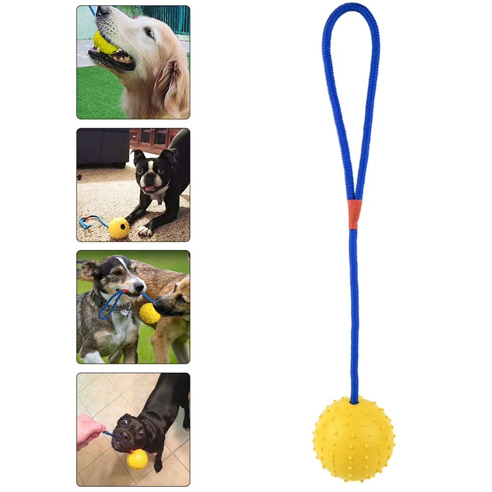 

Pet Rubber Ball on Rope Dog Chewing Toy Rubber Teething Toy Teeth Cleaning Ball