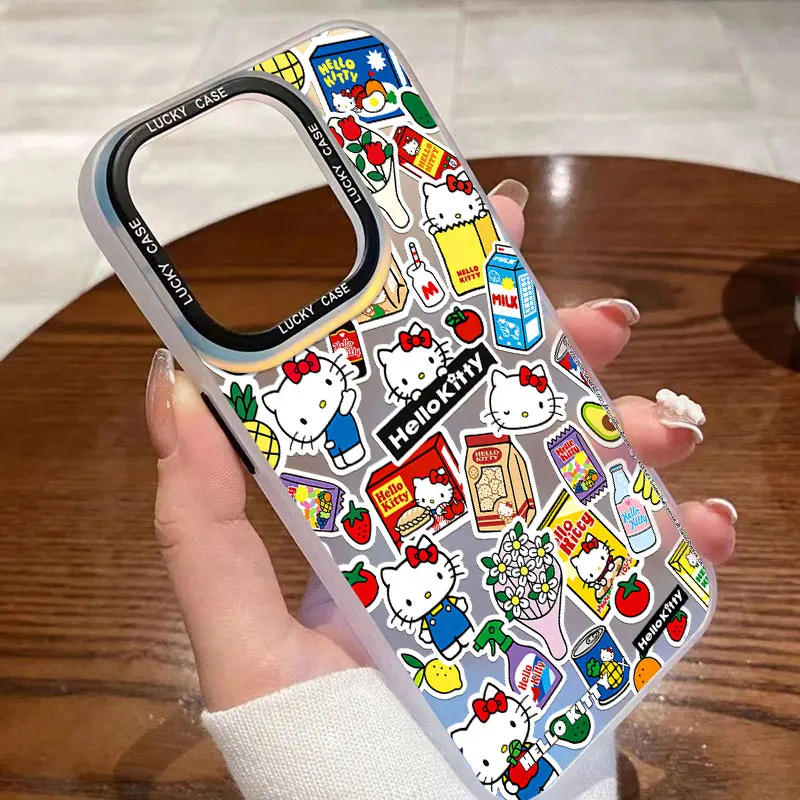 thumbnail image 1 of Funda de teléfono de dibujos animados Hello Kitty para Samsung Galaxy, S24, S23, S22, S21, S20 FE, Ultra Plus, M53, 5G, gradiente láser Aurora mate, 1 of 5