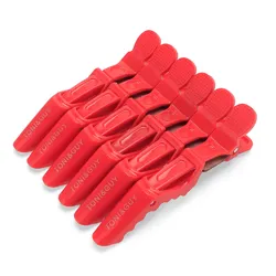 Set of 6 Professional Alligator Hair Clips - Salon - Quality Styling Hairpins and Clamps (Red)
