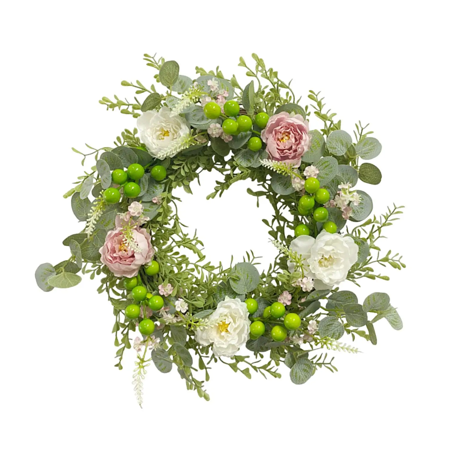 Front Door Wreath Simple Welcome Sign Artificial Green Eucalyptus Wreath for Living Room Window Patio Farmhouse Decoration