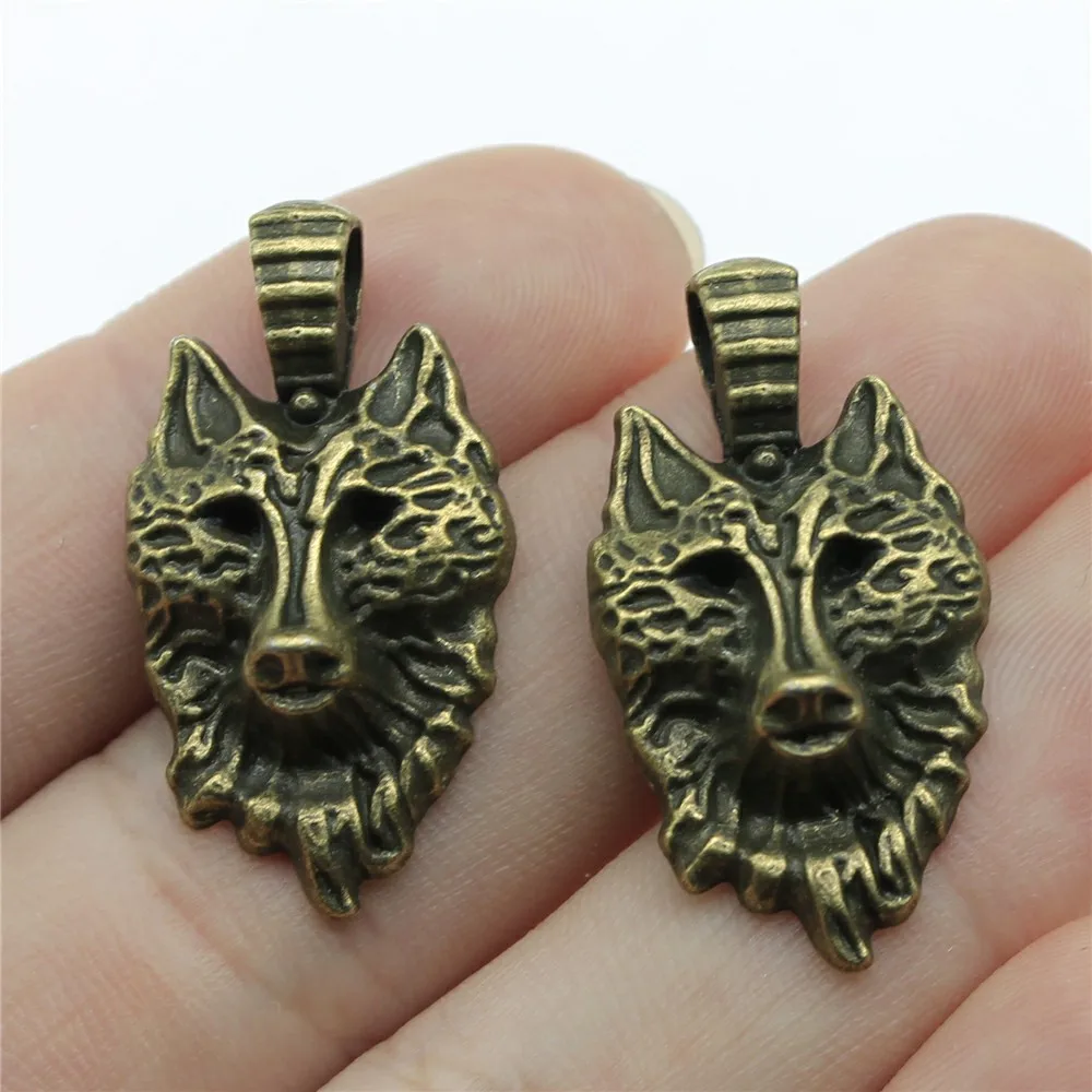 WYSIWYG 3pcs 32x17mm 2 색 빈티지 늑대 머리 매력 보석 만들기 늑대 머리 펜던트 매력 목걸이 만들기