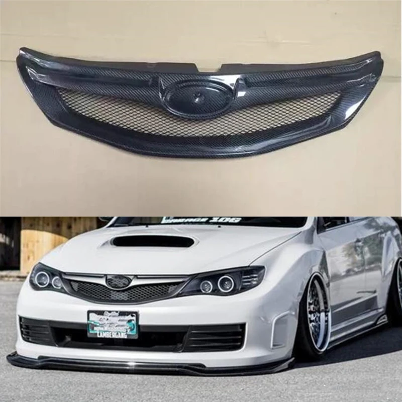 

For Front Bumper Racing Grills Subaru Impreza WRX-STI Real Carbon Fibe Grille CAR Decorative Cover Accessories 2008 2009 2010