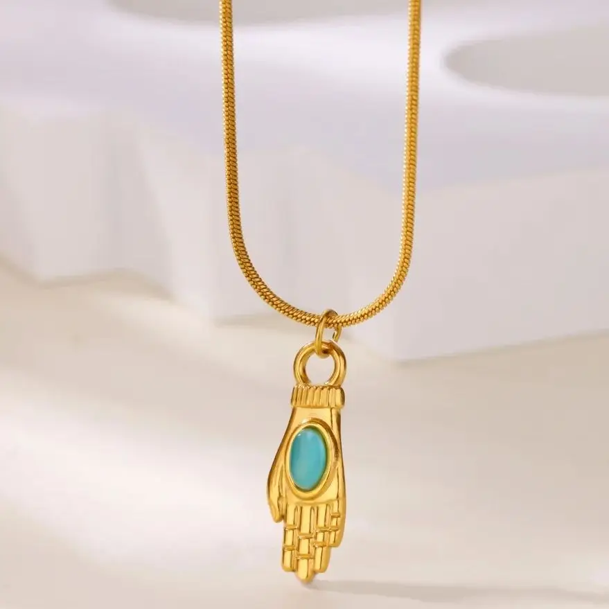 Stainless Steel Opal Hand Necklaces For Women