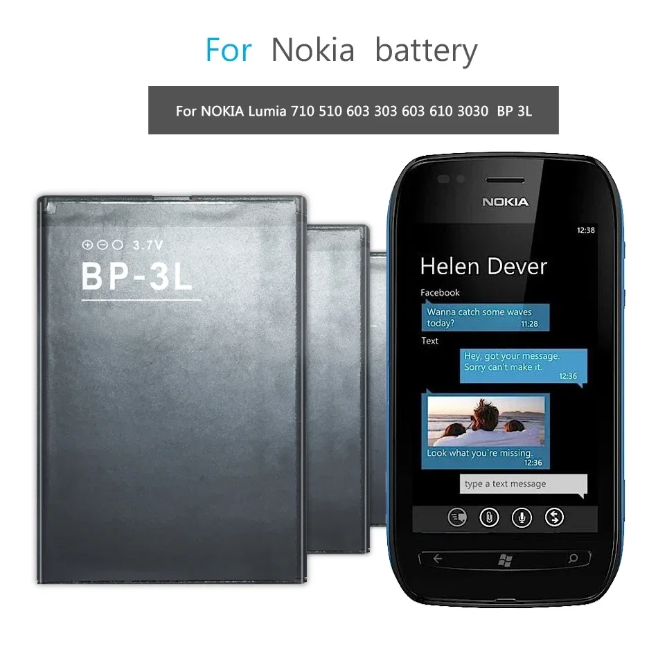 Batteria Del Telefono Cellulare Per Nokia Lumia 710 510 603 303 610 3030 , Bp 3L Bp-3L 1300Mah