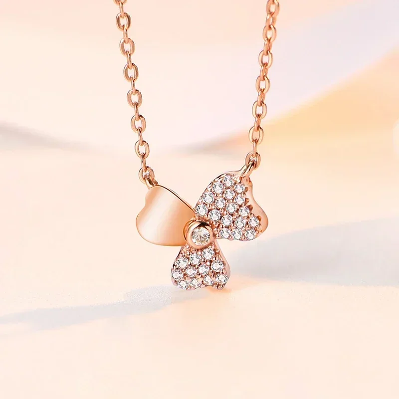 TONGZHE Pure 925 Sterling Silver Statement necklace Original Leaves Flower Clear CZ Rose Gold Jewelry Long Necklace