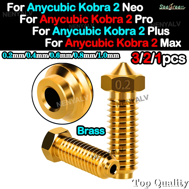 

For Anycubic Kobra 2 Neo Volcano Nozzle Flow High Precision 0.2/0.4/0.6/0.8/1.0mm Brass Nozzles For Anycubic Kobra 2 Pro