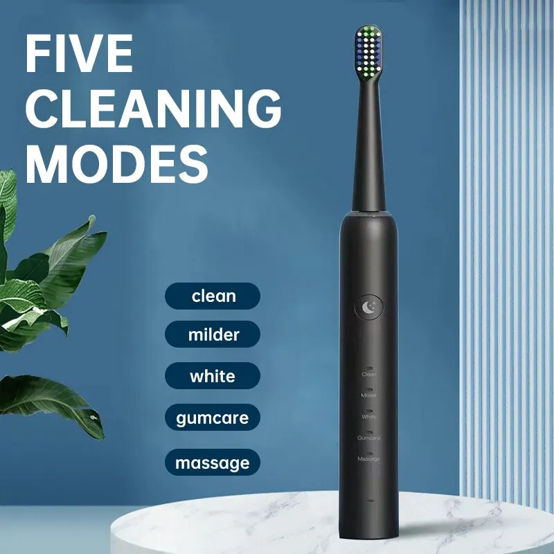 Jianpai Hollow Cup Acoustic Electric Toothbrush IPX7 Waterproof Black And White Body 6 Brush Head Automatic Toothbrush
