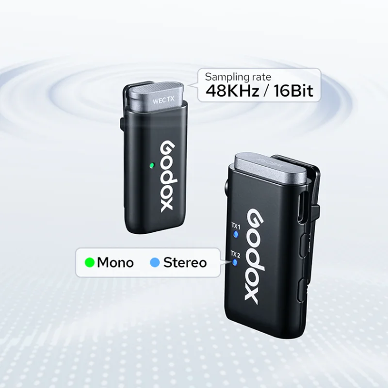 Godox WEC 무선 마이크 시스템 송신기 리시버 라이브 방송 감소 소음 마이크, DSLR 카메라 스마트폰용, 2.4GHz