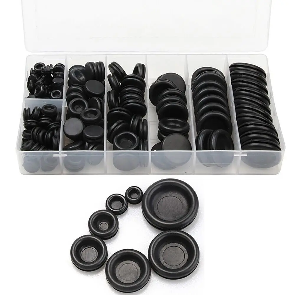 200Pcs Black Grommet Kits NEW 7 Sizes Closed Hole Plugs Firewall Grommet Single sided Rubber Grommets