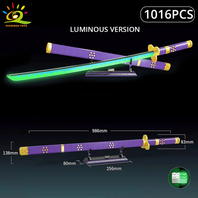 HUIQIBAO Samurai Nichirin Sword Building Blocks Rengoku Blade Katana Demon Slayer Anime Butterfly Knife Weapon Bricks Child Toys 3
