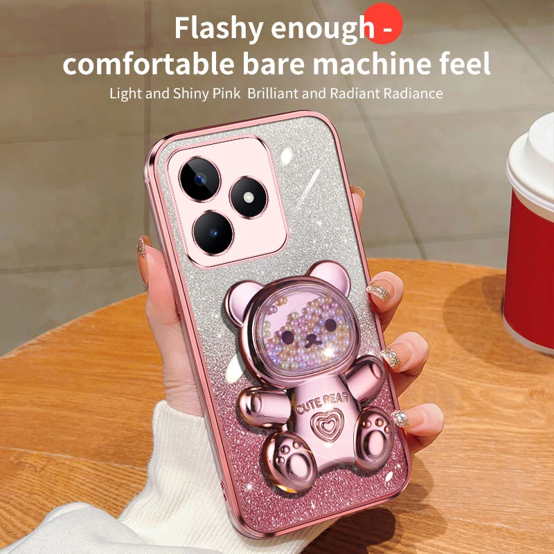 C 53 15 55 35 Quicksand Bär Glitter Halter Telefon Fall Für Oppo Realme C55 C53 C11 C31 C35 C17 C20 c30 C15 Stand Abdeckung V_voghion.com