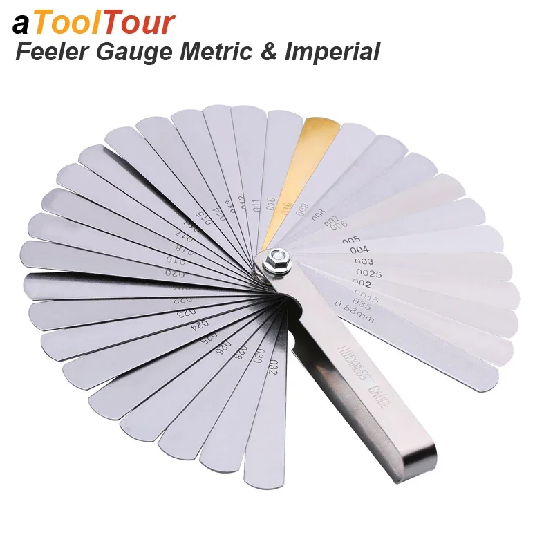 Feeler Gauge Metric Thickness 32 Blades Set Tappet Brass Gap Measure Tool Range 0.04mm 0.88mm Valve Motorcycle Measurement