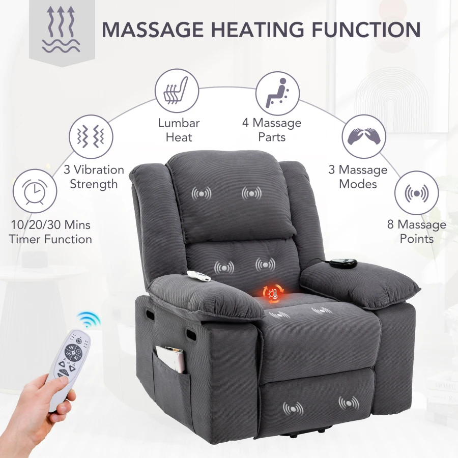 Massage Recliner Power Lift Chair for Elderly with Adjustable Massage and Heating Function Recliner Chair with Infinite Positio 3