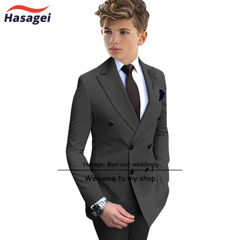 Boys Suit 12 Years Old Double Breasted Jacket Pants 2 Piece Set Peaked Collar Formal Kids Wedding Tuxedo boys formal suit set