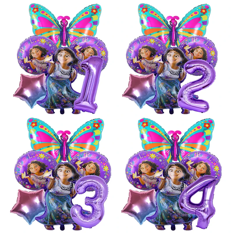 6 Pz/Set Encanto Mirabel Sabella Palloncini Set Decorazione Di Compleanno Giocattoli Per Bambini Palloncini Stagnola Viola Ragazza Baby Shower Fornitu