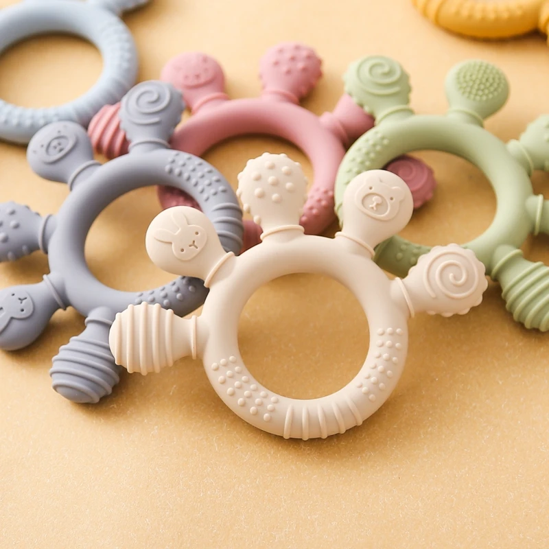 Silikon Beißring BPA FREI Hand Form Zahnen Spielzeug Baby Touch Sensorischen Beißring Holz Beißring Ring Sensorischen Spielzeug Geschenk Für Newbaby – Detail 5