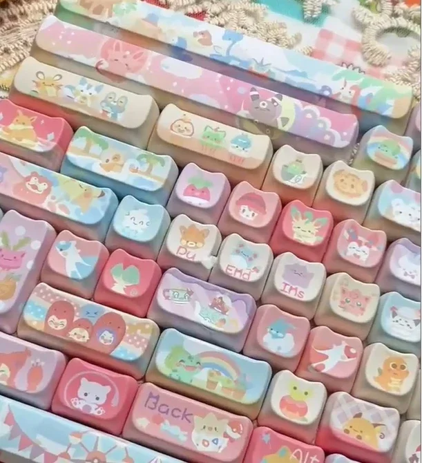 Kito Anime Cat Keycaps para Menina Bonito Teclado Mecânico Sublimação Térmica Quadrada Presente para Alice 2.25 u 2.75u 142 Chaves - Imagem 5