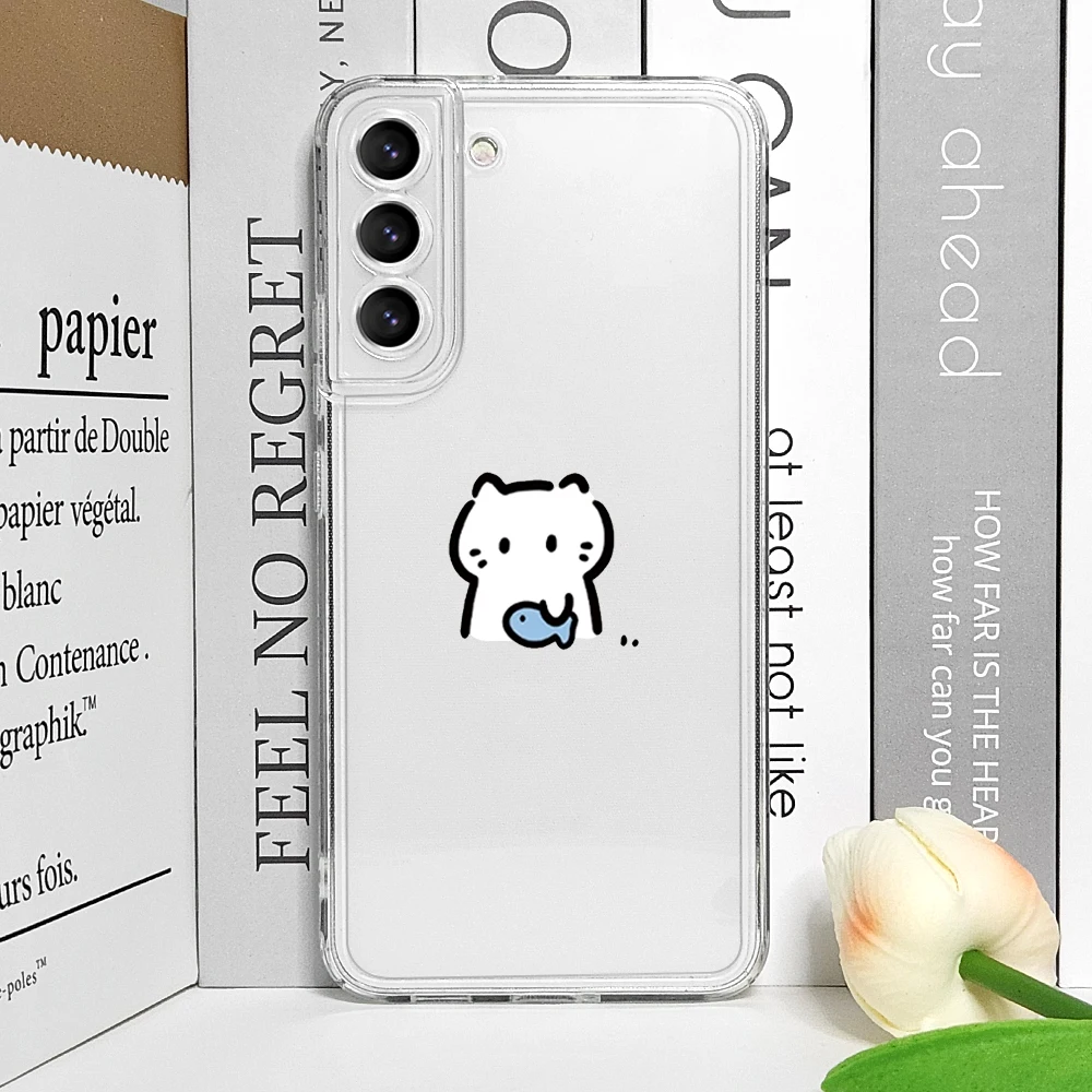 Whimsical Cartoon Cat & Fish Couple Clear Soft Phone Case