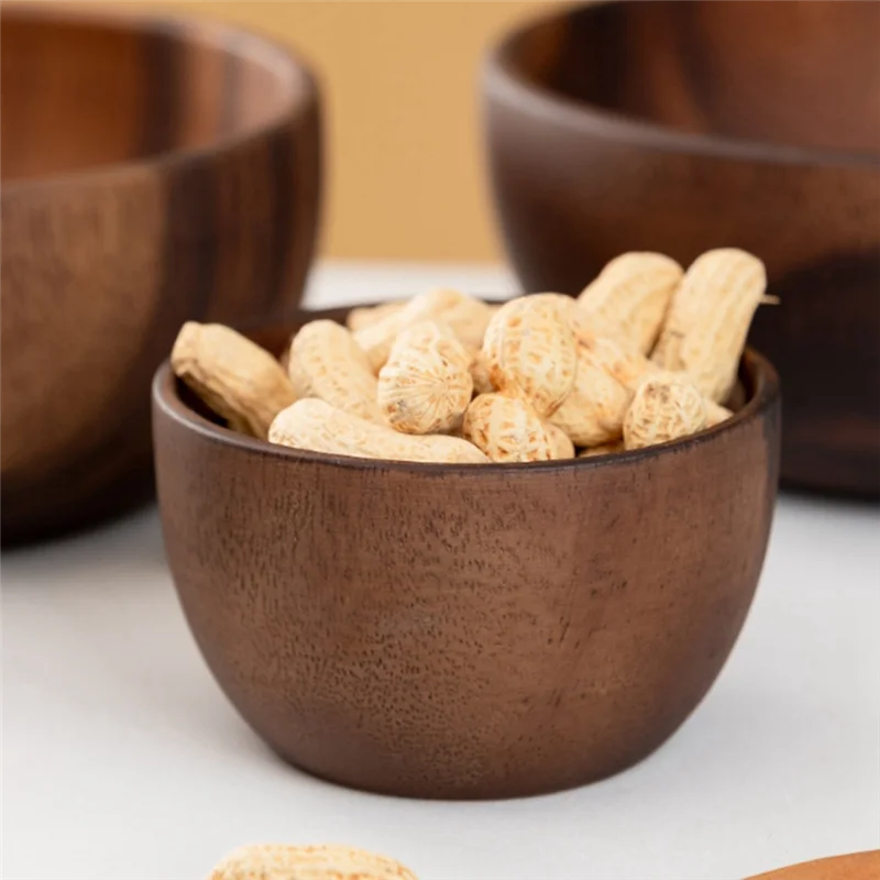 Wooden Salad Bowl Round Dessert Displays Serving Trays Fruit Food Salads Snack Soup Bowl For Home Coffee Shop-AC82