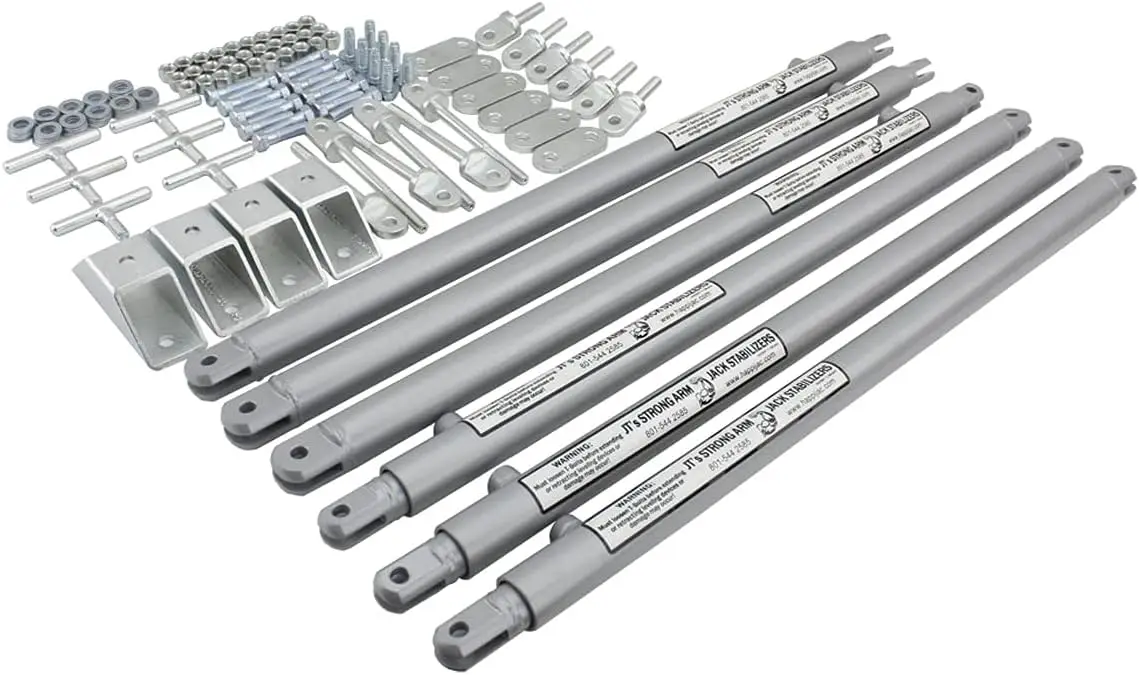 

JT's Strong Arm Travel Trailer Jack Stabilizer Kit, Bolt-On Installation, Universal Compatibility, Telescoping Tubes