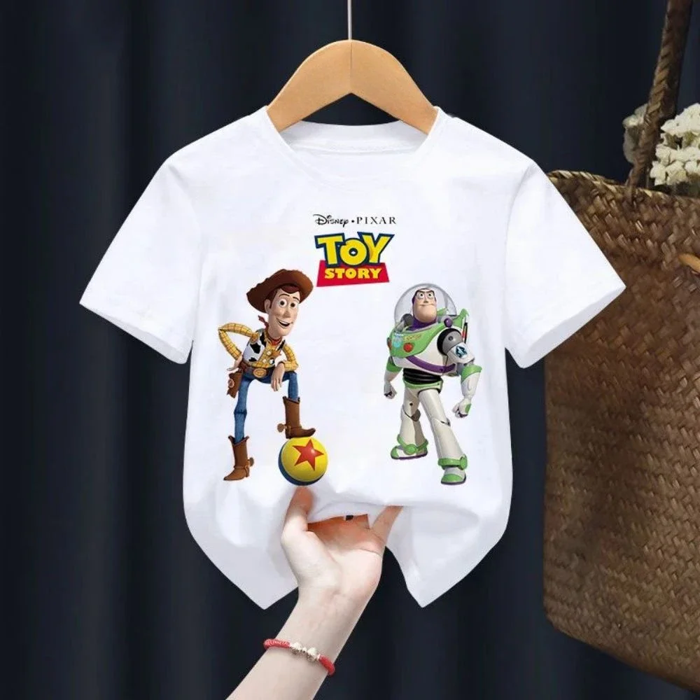 Summer Toy Story Children T Shirt Woody Buzz Lightyear Clothes Kawaii Short Sleeve Anime Cartoon Kids Boys Girls Casual Tee Top 2