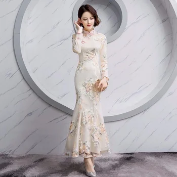 Le donne del partito vestono il banchetto elegante di stile della cina di lusso lungo Qipao orientale femminile matrimonio sottile Prom abiti da Cheongsam Vestido S-4XL 1