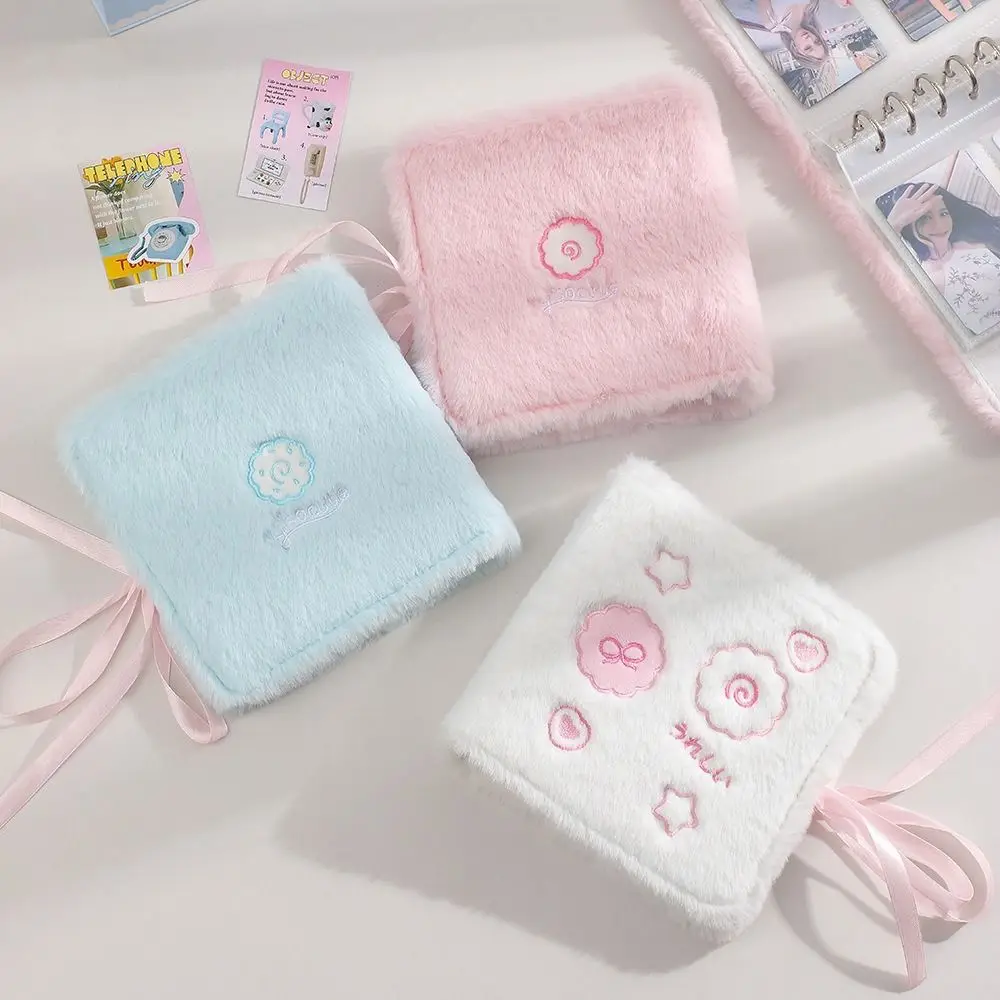 Plush 3in Plush Photocard Holder Fluffy Strap Ties Ribbon Idol Photo Card Binder Kawaii 2 Grids Photocards Collect Volume