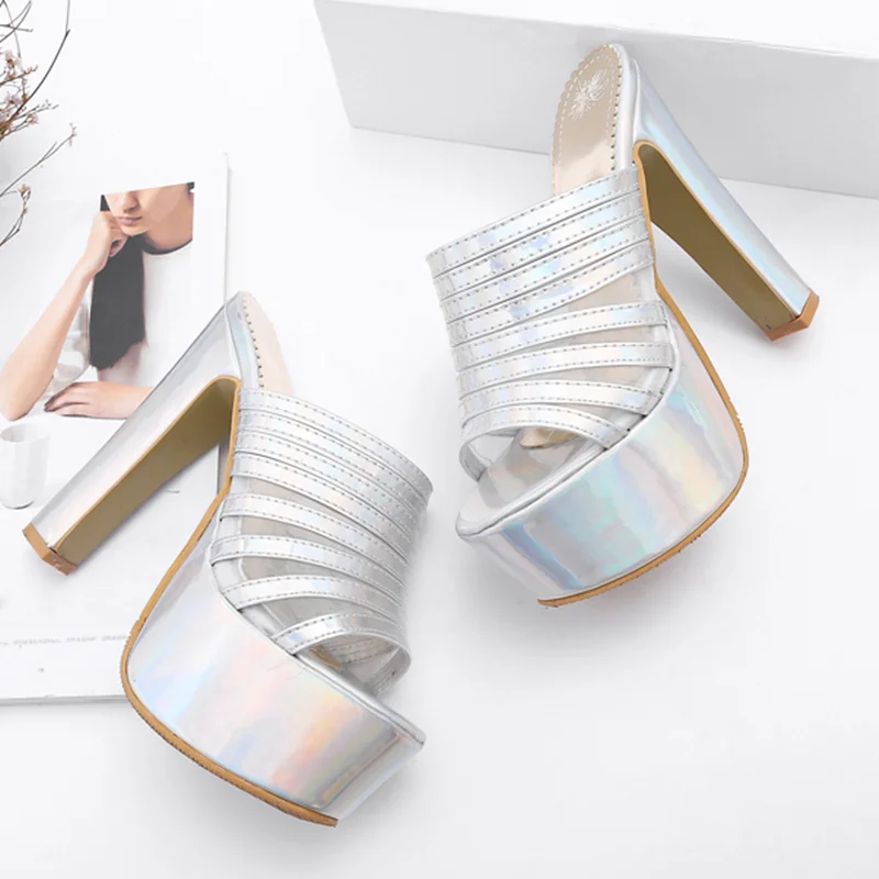 Sexy Slippers Women platform black white extreme high heels slides luxury summer mules shoes ladies flip flops large size 48