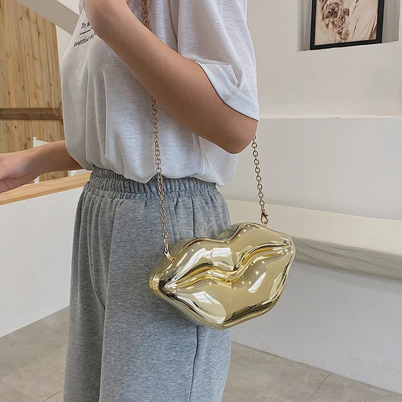 Funny Mouth Shaped Crossbody Bag for Women Creative Lips Design Shoulder Bags Cute Acrylic Small Box Female Purses 2024