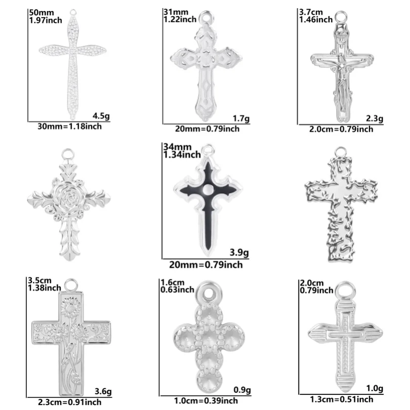 5PCS Silver Colour Vintage Cross Pendant Handmade DIY Jewelry Charm Made Of Stainless Steel Materials Earrings And Bracelets And